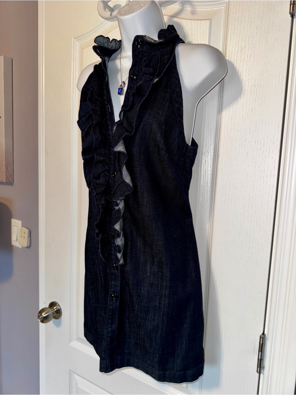 7 For All Mankind Dark Denim Ruffle Button Front Dress Made USA Medium